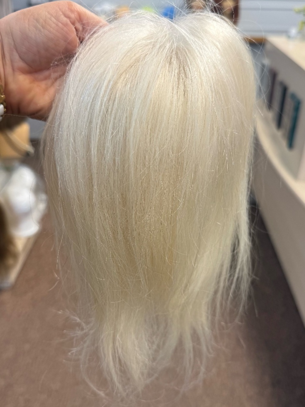 Platinum blonde human hair topper 3 x 3.5 inch base